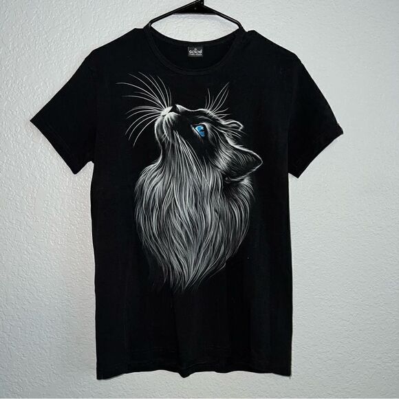 Good Fluro Power Womens Stretch Cat Round Neck Short Sleeve T-Shirt Black Large - Picture 1 of 8